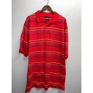Y2K Red Polo Shirt Multicolor Striped Big Oversized Deff Baggy 2000s 2XL XXL